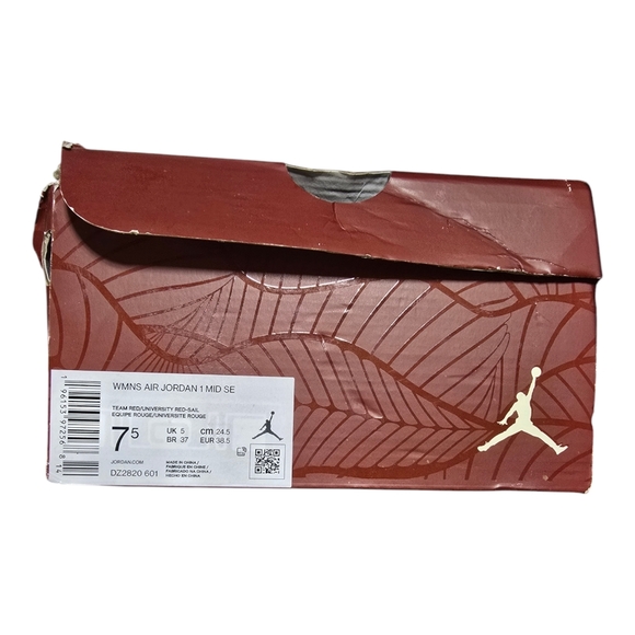 Nike Women's Air Jordan 1 Mid Retro Tiki Leaf Red Sail Size 7.5 READ DESC - Picture 5 of 8